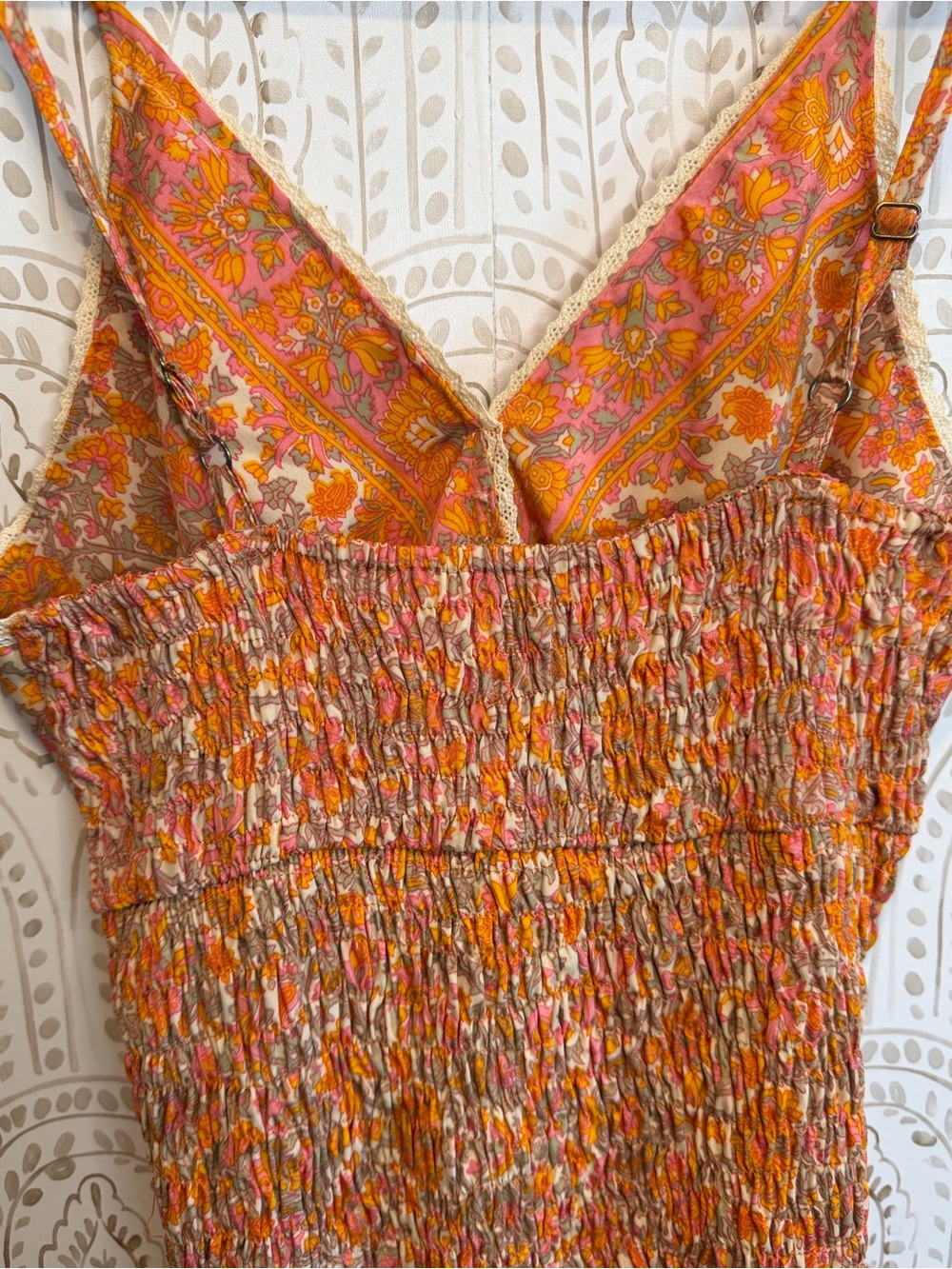 Anthropologie RAGA Boho Orange Pink Floral Midi Dress NWT Adj Straps size Medium - Picture 8 of 10